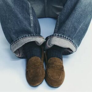 Zara Spain Stitched Split Suede Loafers